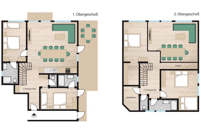 Grundriss Hofchalet Obergeschoss 1 und Obergeschoss 2